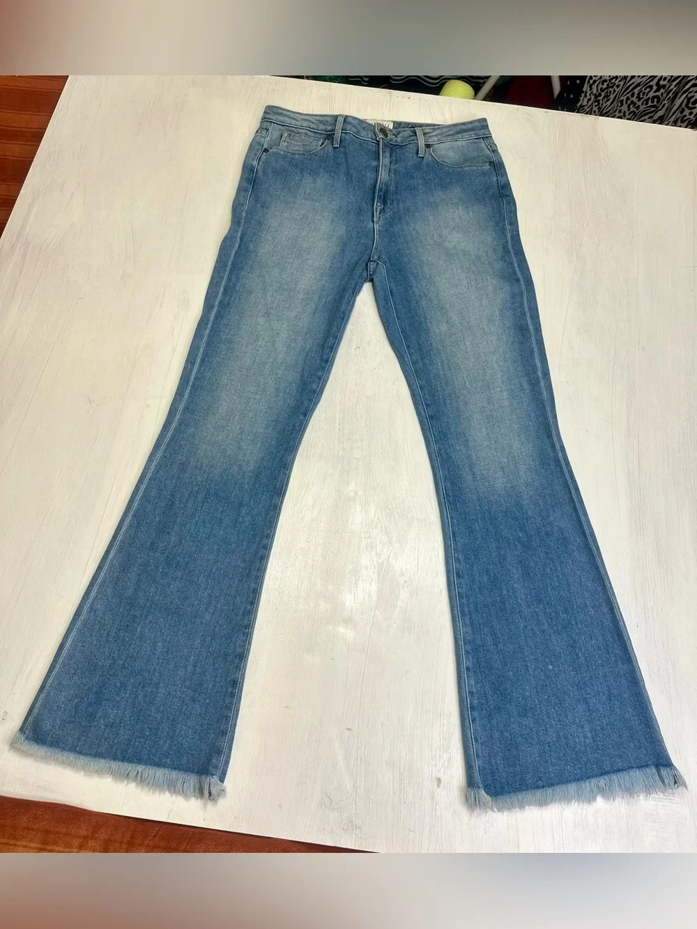 Parker Smith Flare Jeans Womens 30 Blue Raw Hem Stretch USA Denim - Picture 2 of 12